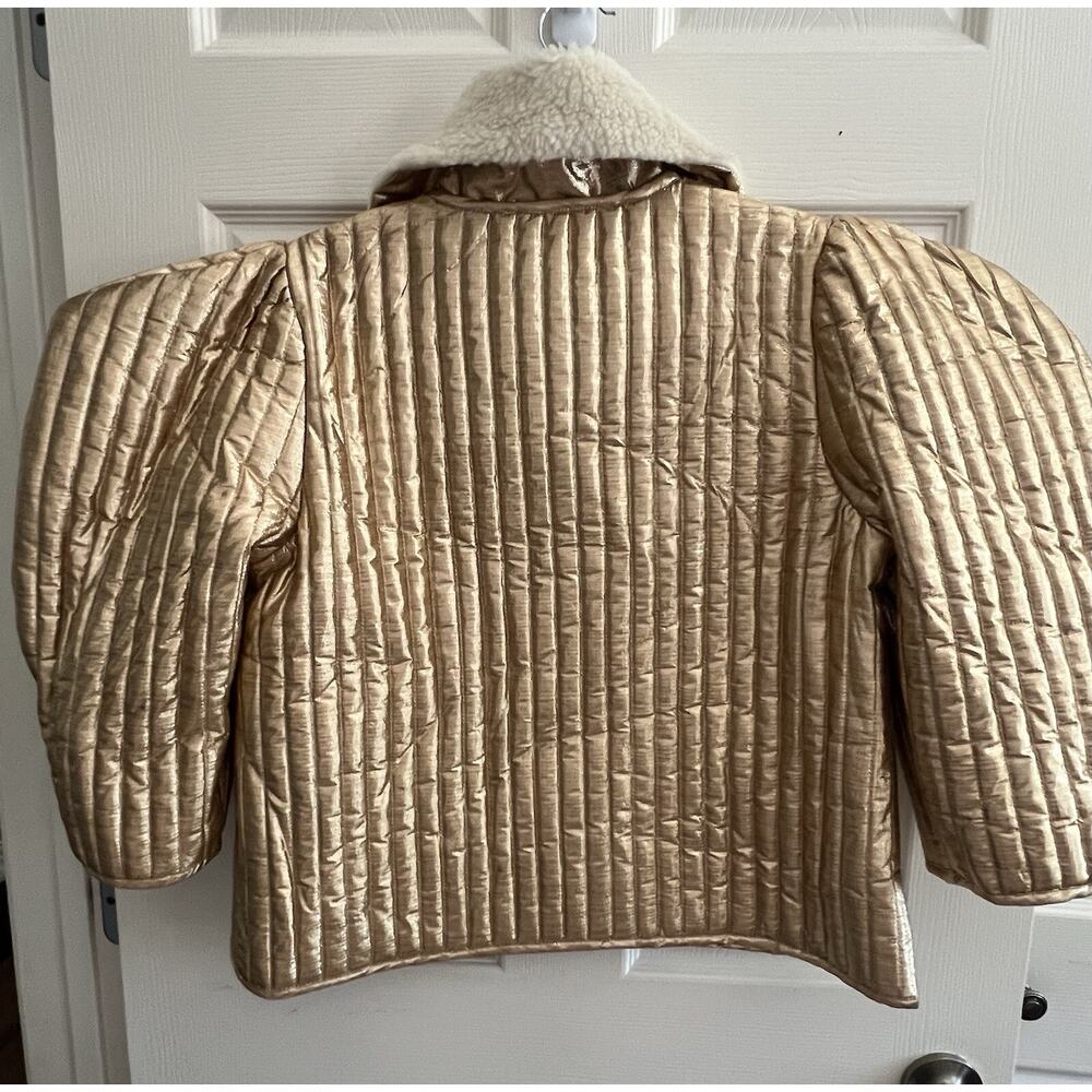 LET ME BE Anthropologie Women's Gold Foil Puff Sleeve Quilted Cropped Jacket - Picture 6 of 11